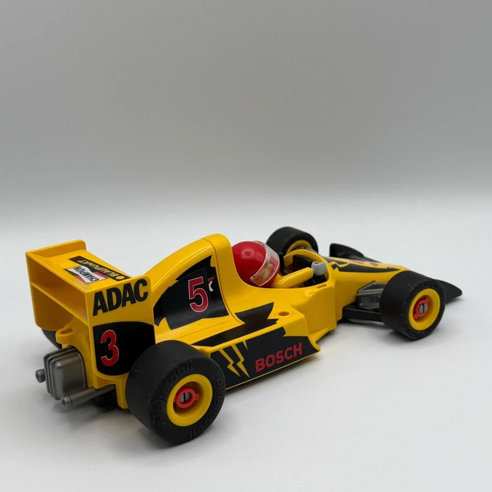 Vintage Playmobil 3930 Formula 1 Yellow Race Car 3 Driver ADAC Uvex Bosch F1